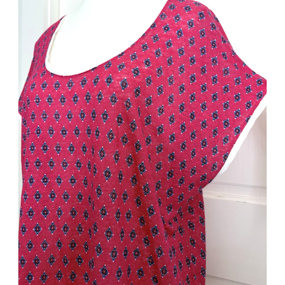 Tommy Hilfiger Linen Jersey Knit Layered Hem Tunic Blouse Top Pink White Boho XL - Picture 7 of 14